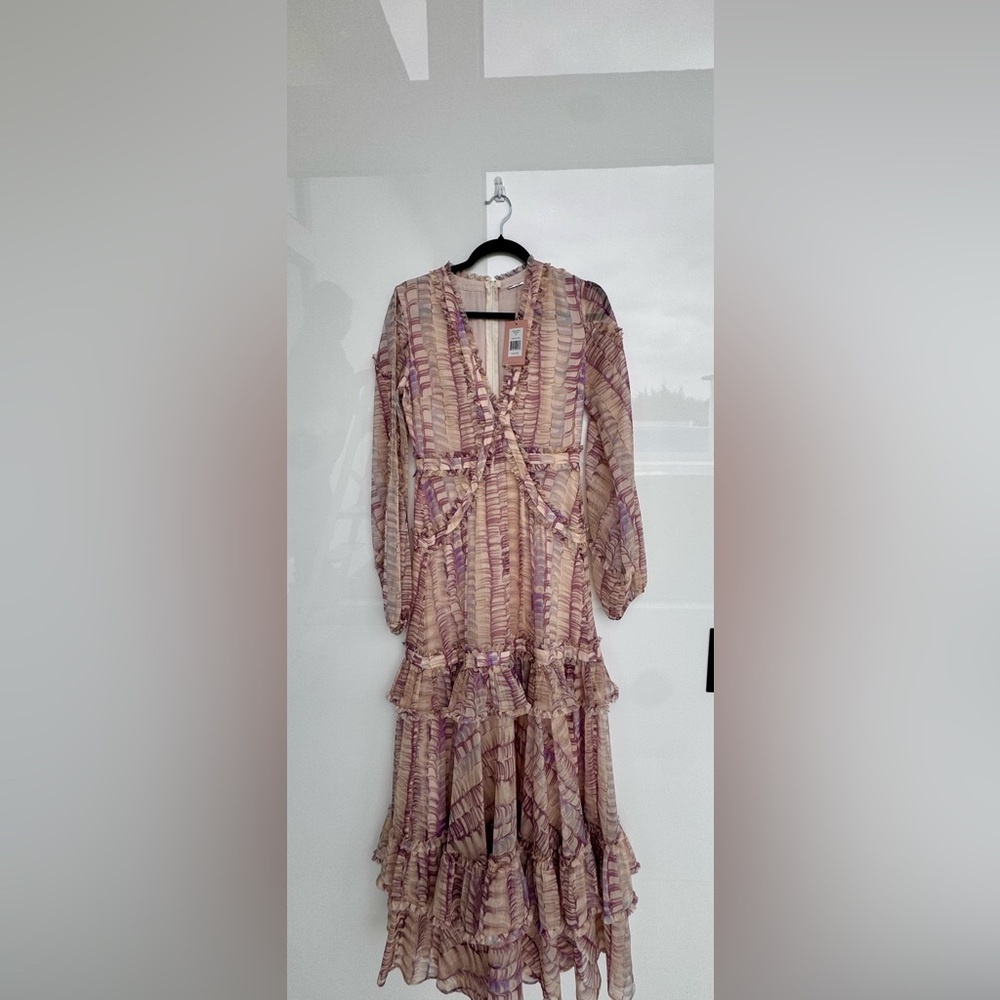 Alexis Cream and Purple Long Sleeve Dress